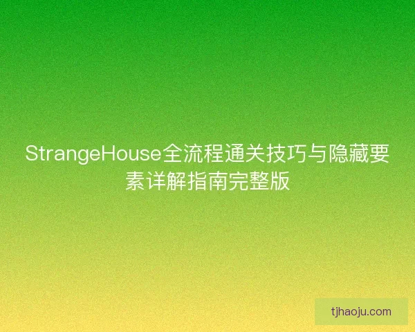 StrangeHouse全流程通关技巧与隐藏要素详解指南完整版